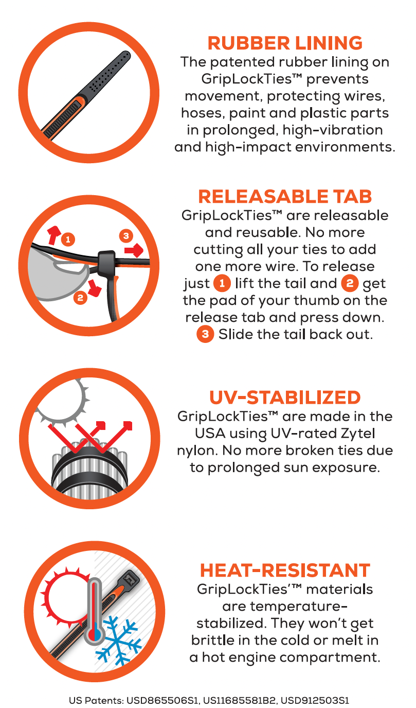 GripLockTies® 12" Rubber-Lined, Reusable Cable Ties - 24 Count