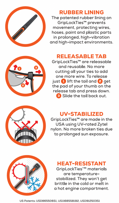 GripLockTies® 12" Rubber-Lined, Reusable Cable Ties - 48 Count