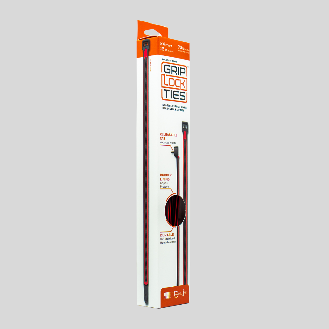 GripLockTies® 12" Rubber-Lined, Reusable Cable Ties - 24 Count