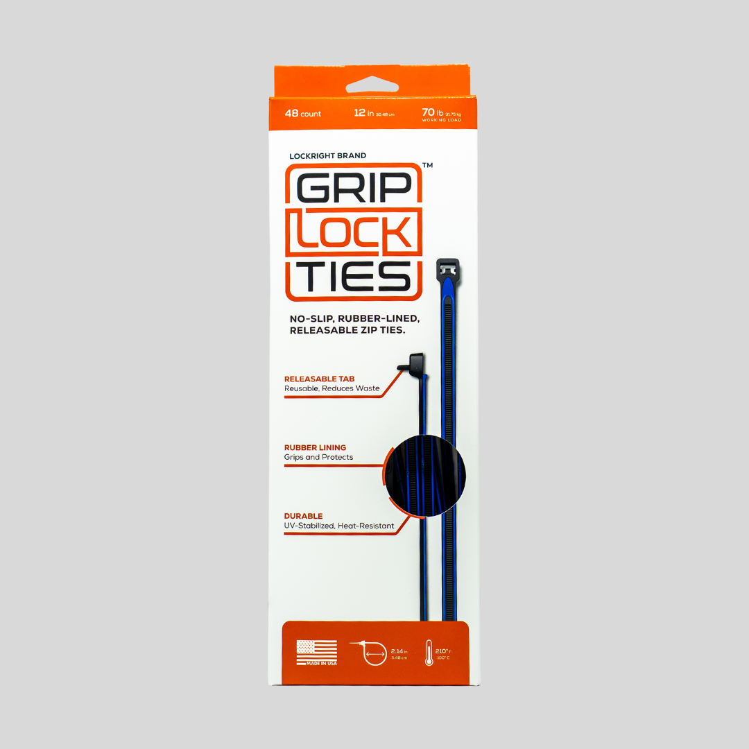 GripLockTies® 12" Rubber-Lined, Reusable Cable Ties - 48 Count