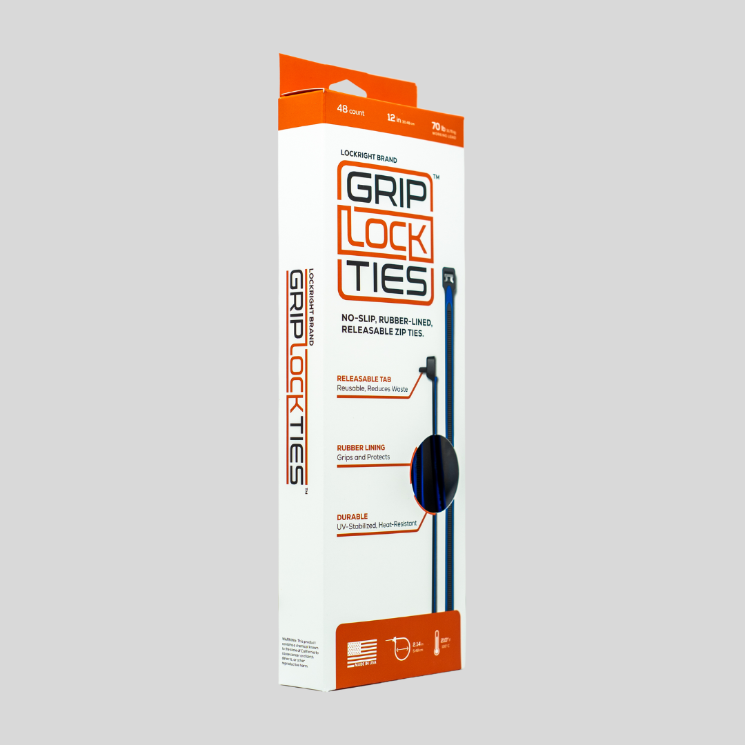GripLockTies® 12" Rubber-Lined, Reusable Cable Ties - 48 Count