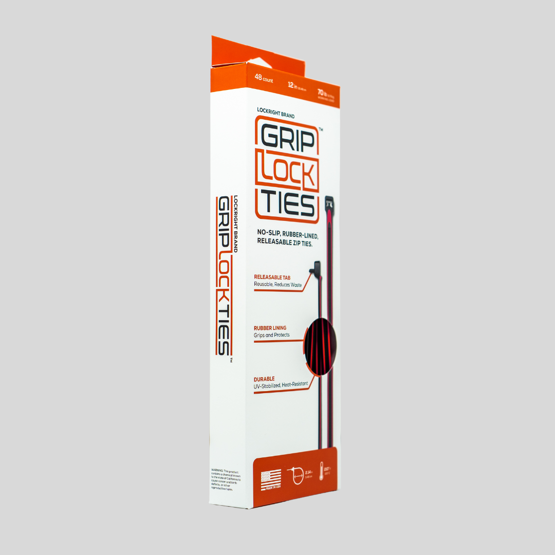 GripLockTies® 12" Rubber-Lined, Reusable Cable Ties - 48 Count