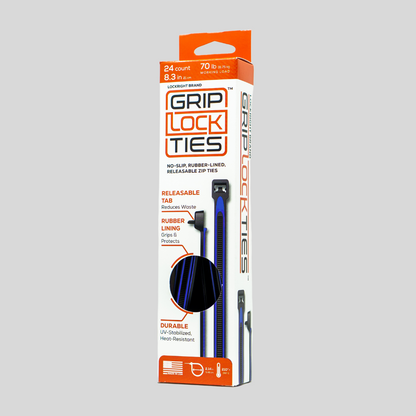 GripLockTies® 8" Rubber-Lined, Reusable Cable Ties - 24 Count
