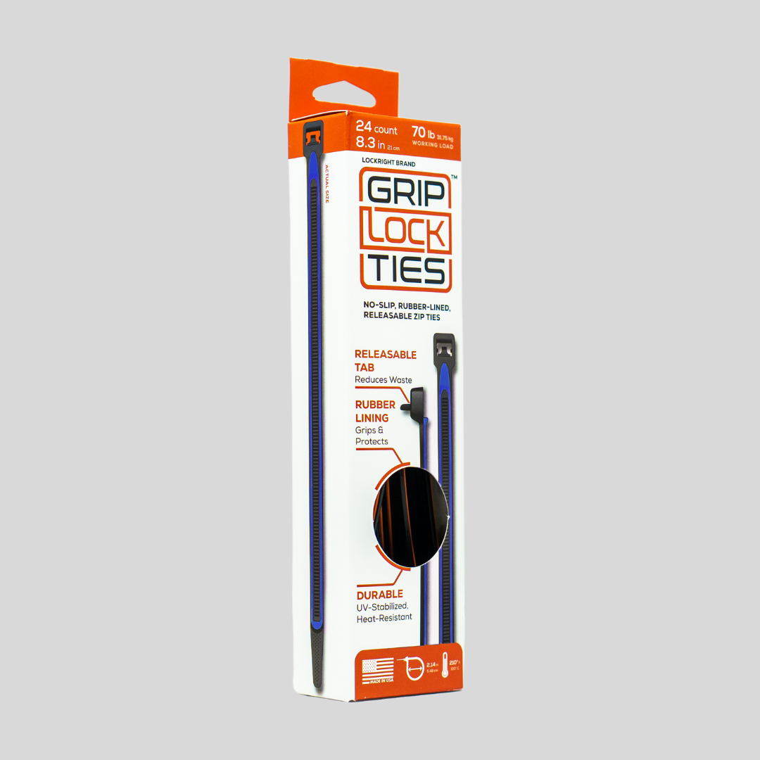 GripLockTies® 8" Rubber-Lined, Reusable Cable Ties - 24 Count