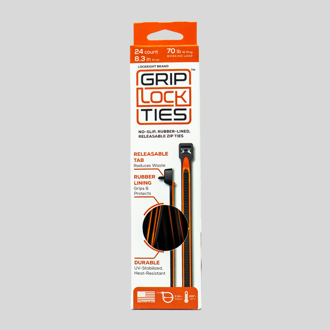 GripLockTies® 8" Rubber-Lined, Reusable Cable Ties - 24 Count