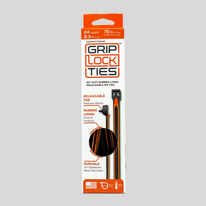 GripLockTies® 8" Rubber-Lined, Reusable Cable Ties - 24 Count