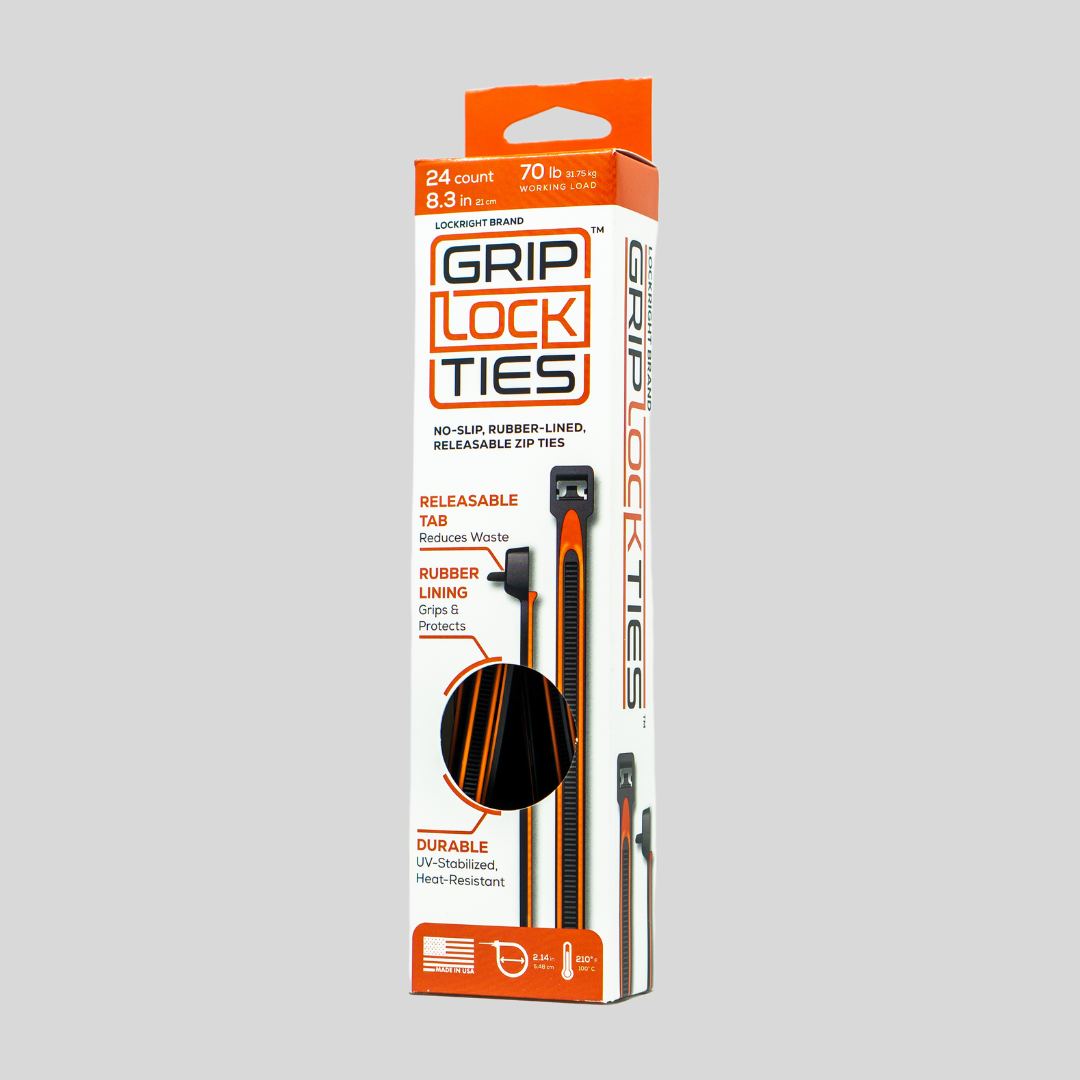 GripLockTies® 8" Rubber-Lined, Reusable Cable Ties - 24 Count