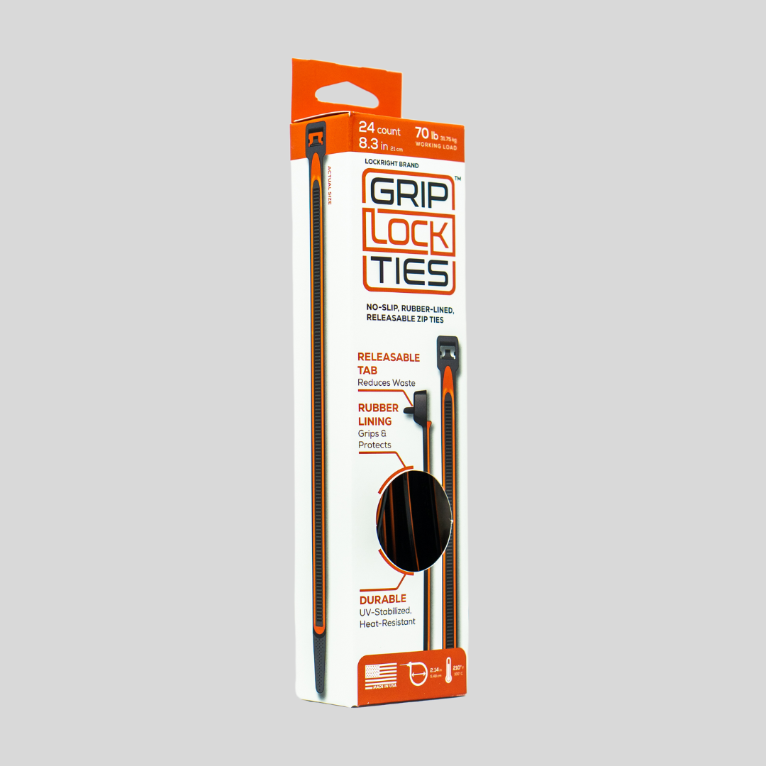 GripLockTies® 8" Rubber-Lined, Reusable Cable Ties - 24 Count