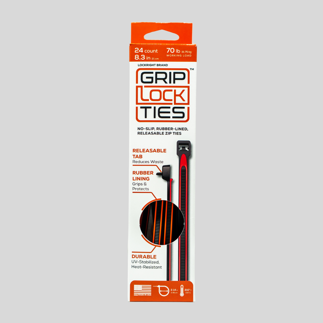 GripLockTies® 8" Rubber-Lined, Reusable Cable Ties - 24 Count