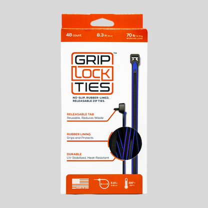 GripLockTies® 8" Rubber-Lined, Reusable Cable Ties - 48 Count