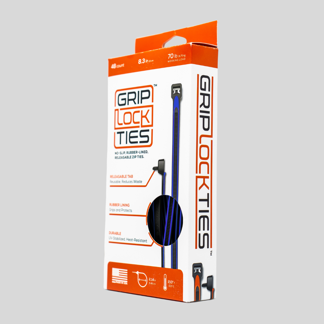 GripLockTies® 8" Rubber-Lined, Reusable Cable Ties - 48 Count