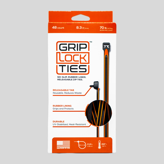 GripLockTies® 8" Rubber-Lined, Reusable Cable Ties - 48 Count