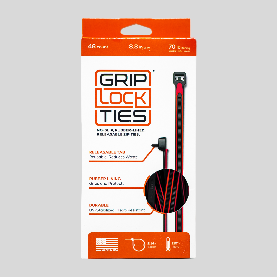GripLockTies® 8" Rubber-Lined, Reusable Cable Ties - 48 Count